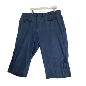 LARRY LEVINE Womens Jeans Capri 22W Light-Medium wash Button Hem Elastic‎ Waist